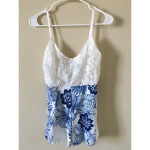 Blue & White Laced Romper